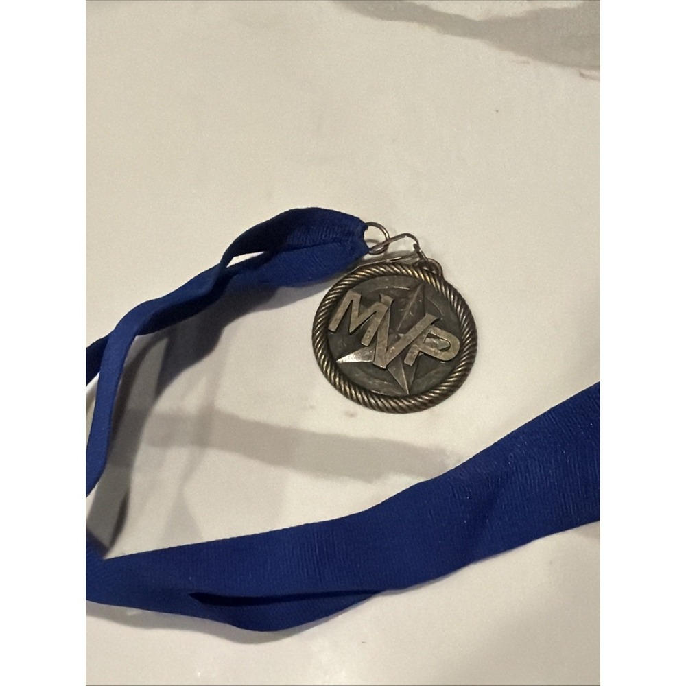 MVP Award Medal w Blue Ribbon Metal Trophy Medal Blank Back Sports Winner